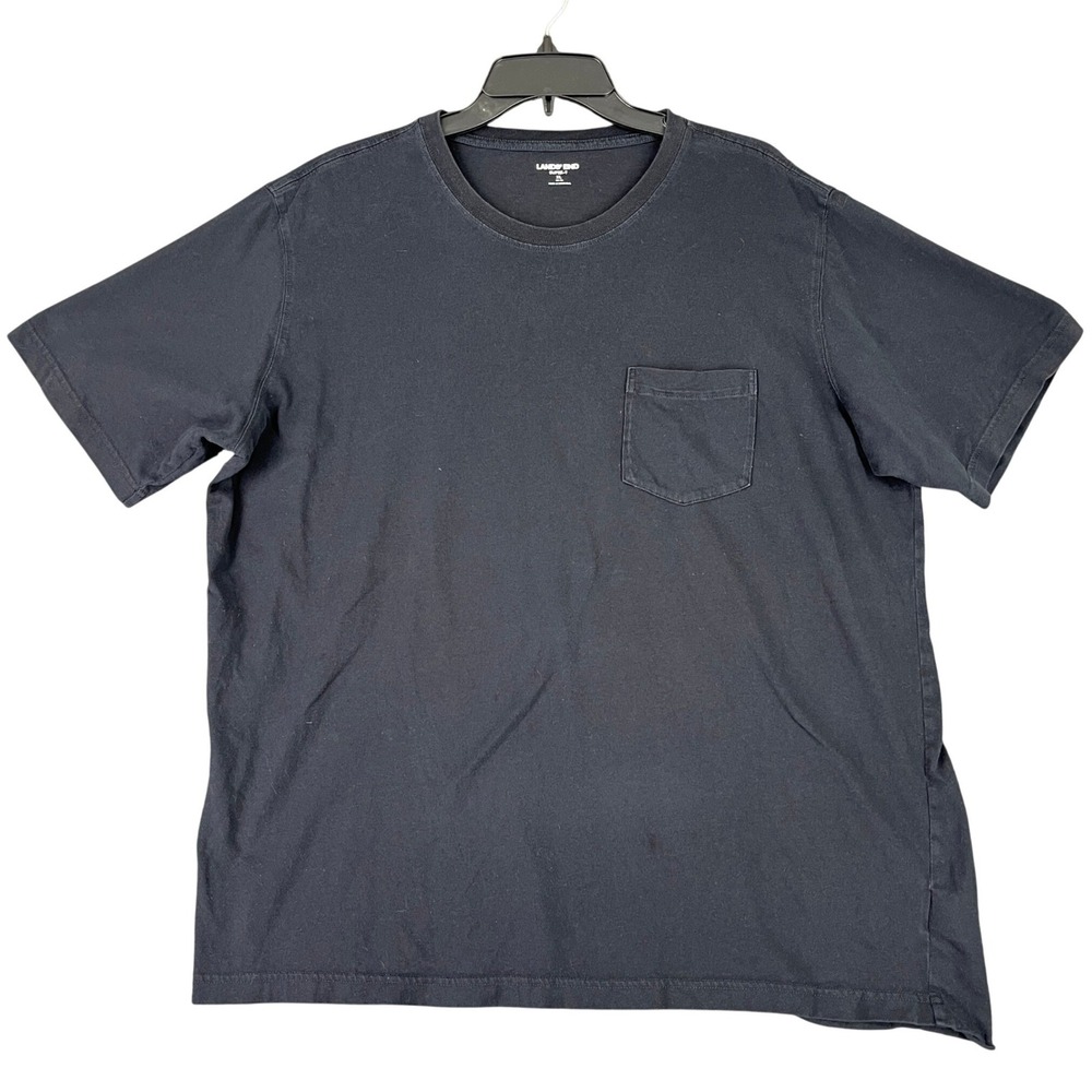 Lands End Super T Pocket Outdoor Trail Shirt Black Cotton Short Sleeve XL Mens